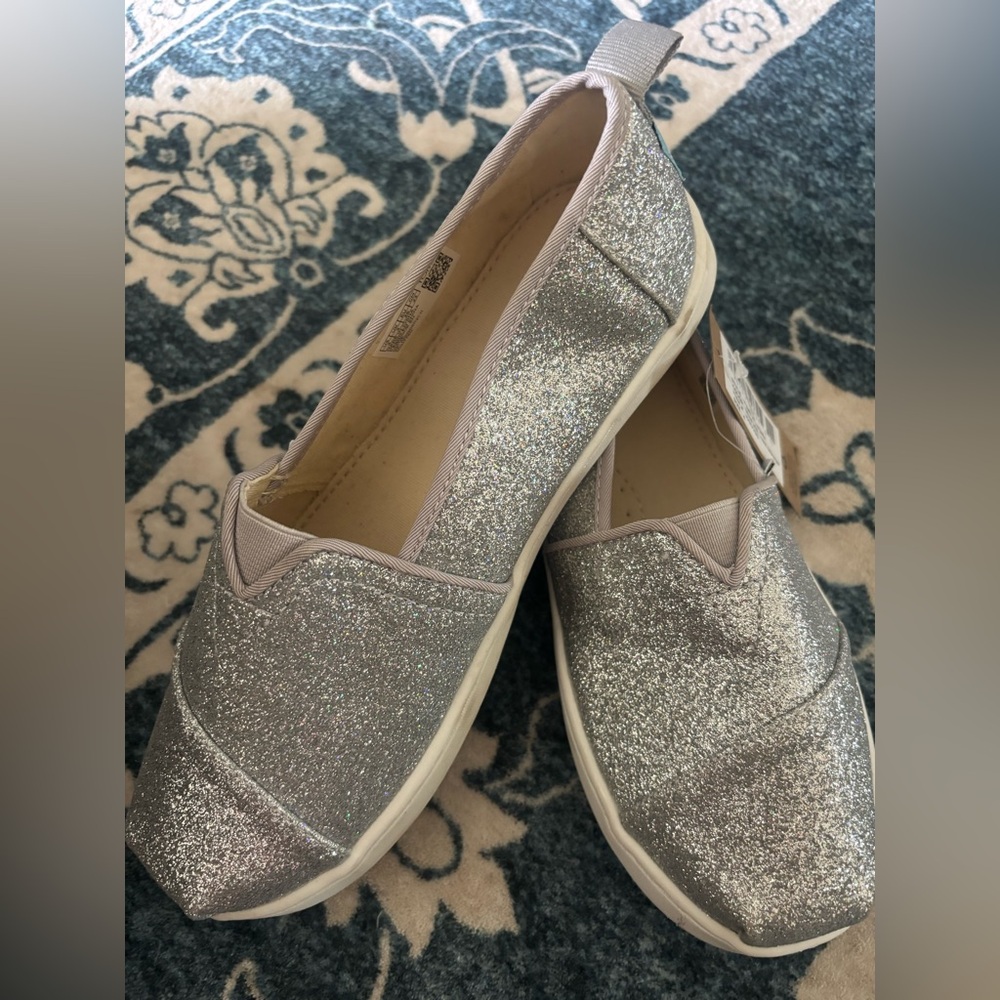 TOMS Kids Girl's Alpargata Silver Iridescent Glimmer 4